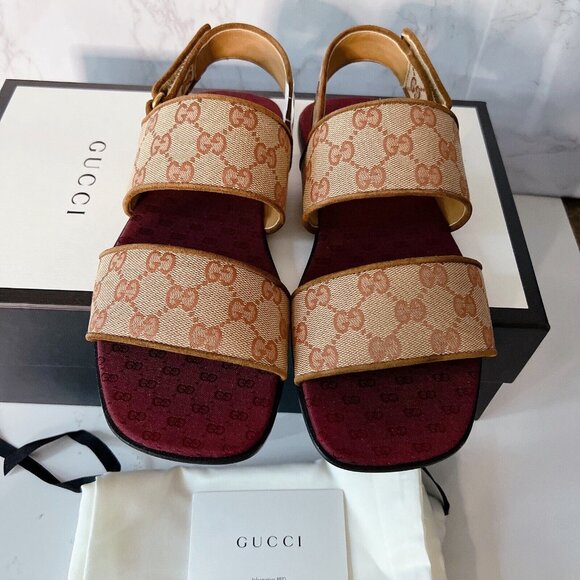 Gucci GG LOGO Monogram Wide Strap Sandal Brown/ Beige Canvas Mens UK 7.5 US 8 - Picture 3 of 12